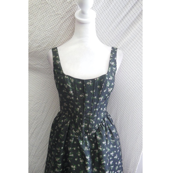 NEW LULUS Black CELINE Floral CORSET Square Neck COCKTAIL Midi DRESS S - Picture 7 of 16